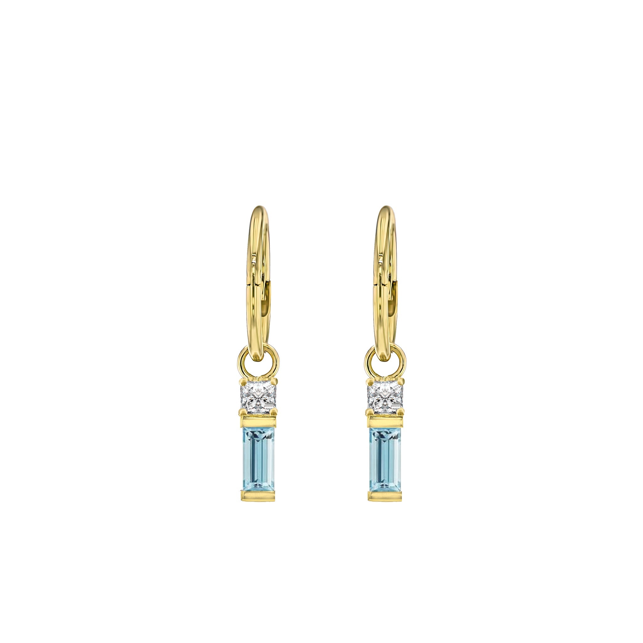 Aquamarine Baguette and Diamond Sleeper Earrings - Eliise Maar Jewellery