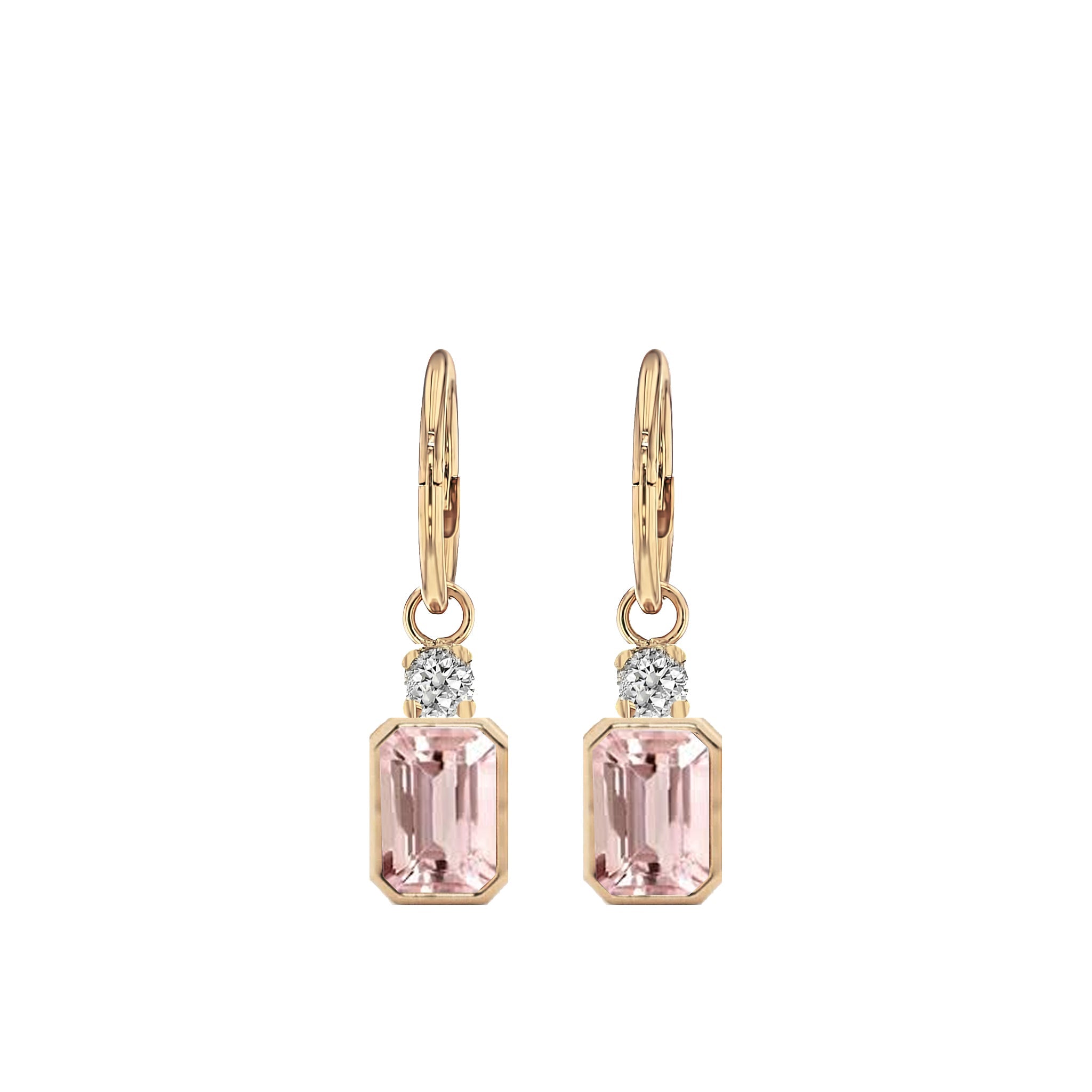 Bezel Morganite and Diamond Sleeper Earrings - Eliise Maar Jewellery