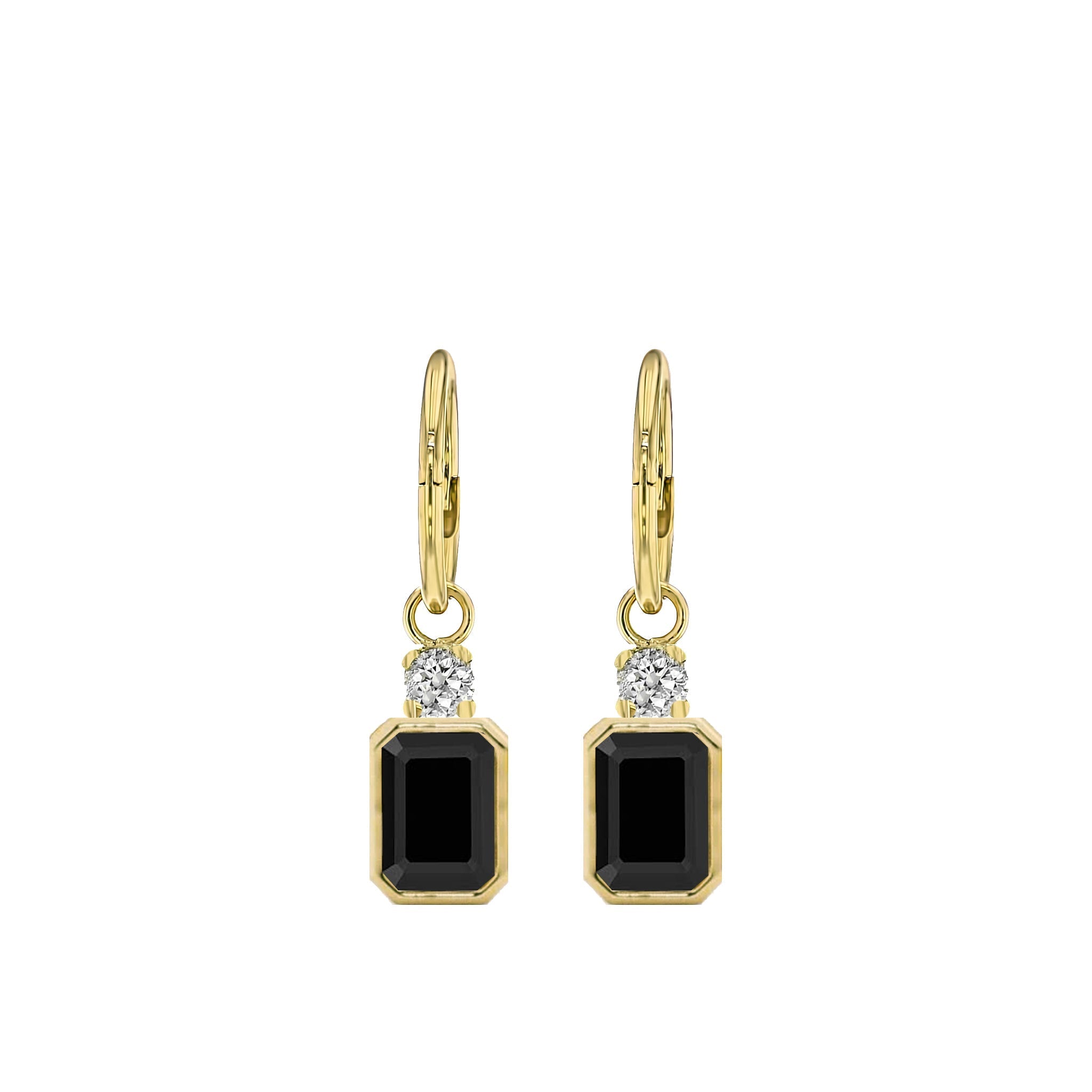 Bezel Spinel and Diamond Sleeper Earrings - 9K Yellow Gold - Eliise Maar Jewellery