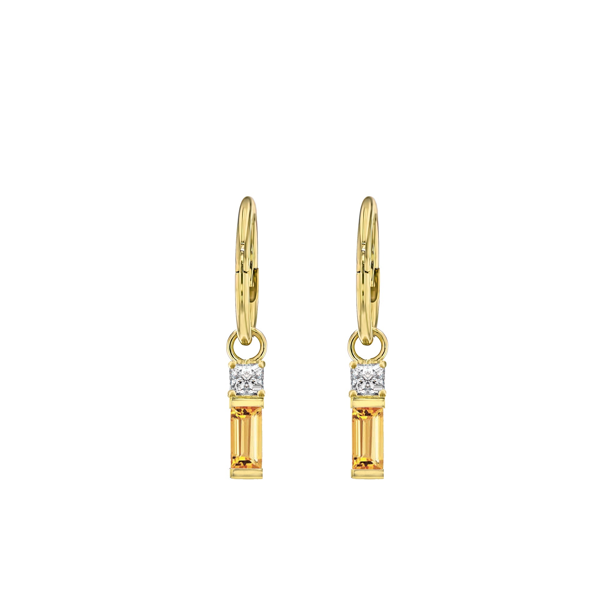 Citrine Baguette and Diamond Sleeper Earrings - Eliise Maar Jewellery