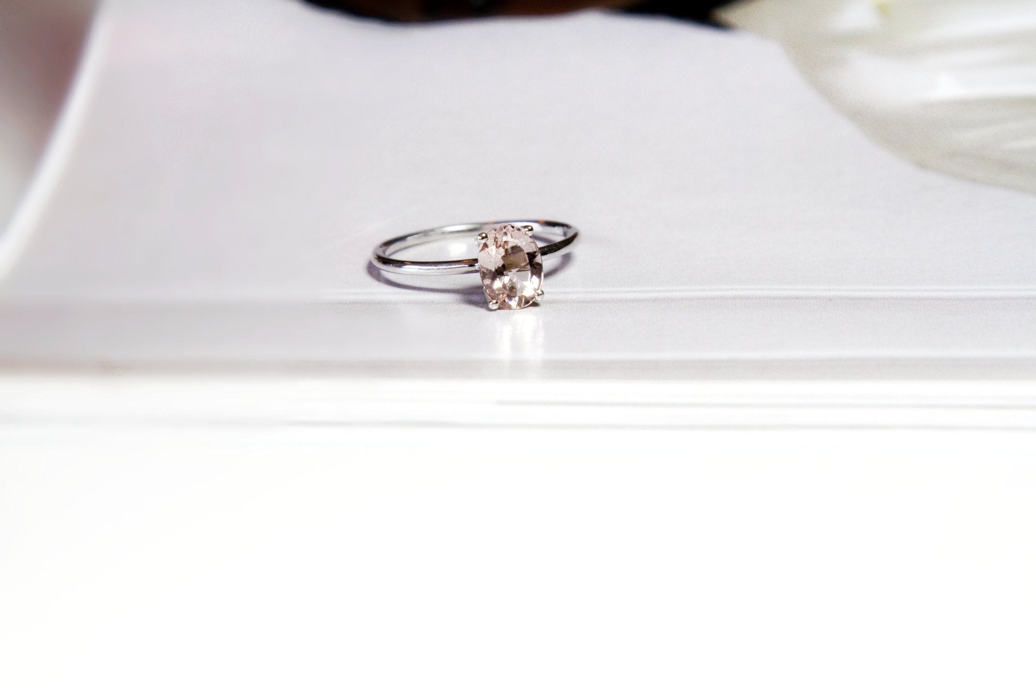 Dainty Love Morganite Ring - Size K 1/2 - 18K White Gold - Eliise Maar Jewellery