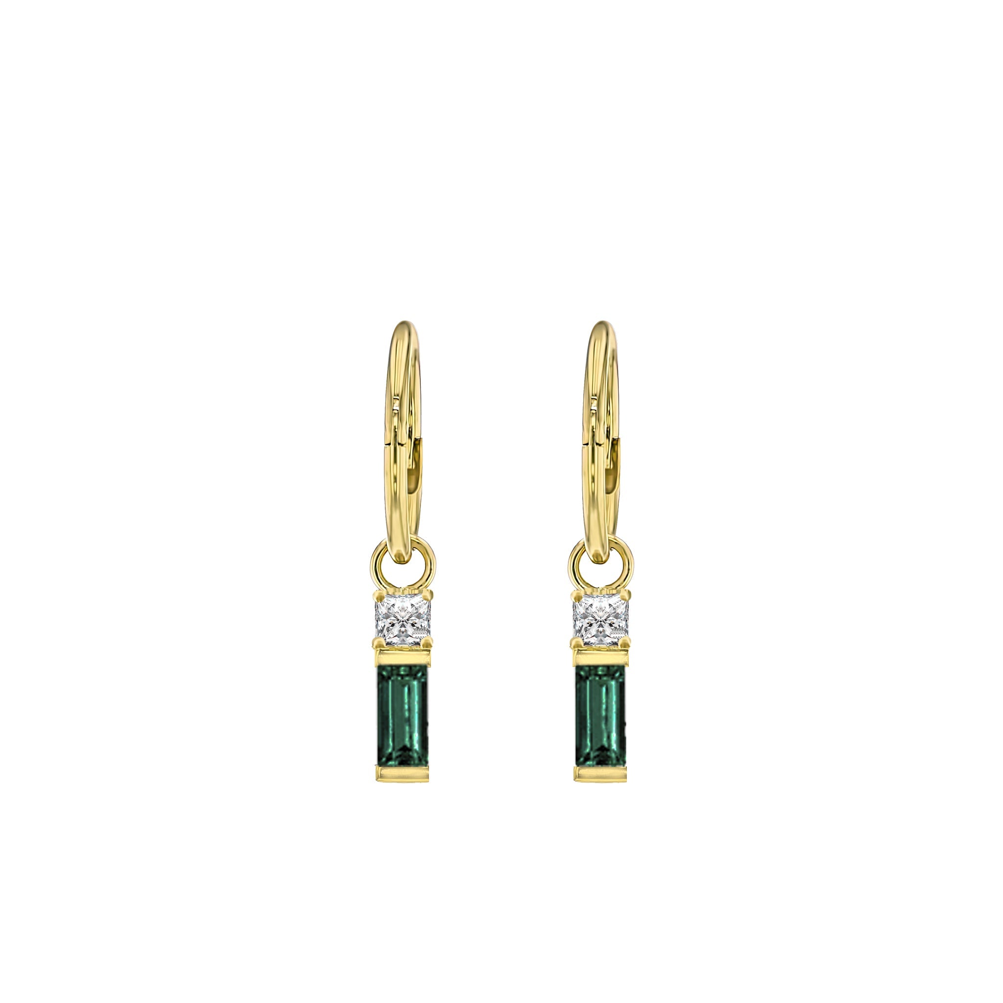 Emerald Baguette and Diamond Sleeper Earrings - Eliise Maar Jewellery