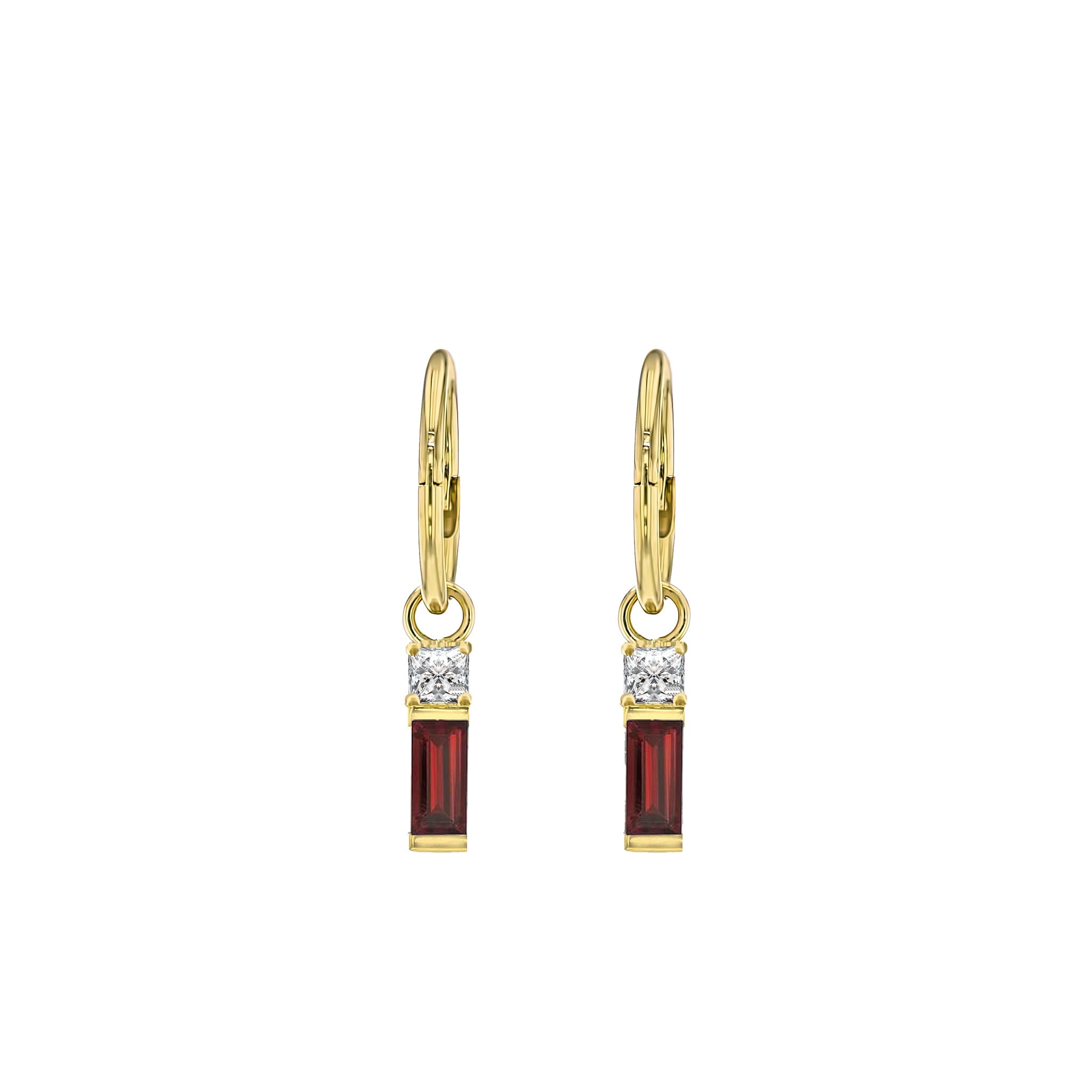 Garnet Baguette and Diamond Sleeper Earrings - Eliise Maar Jewellery