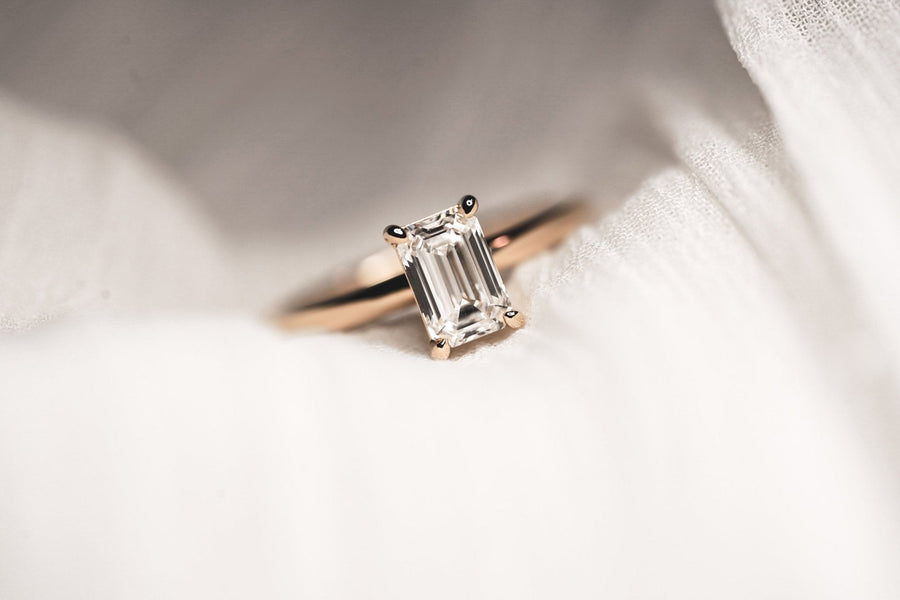 Olivia Emerald Cut Moissanite Solitaire - 18K Rose Gold - Size 16.00 (K) - Eliise Maar Jewellery