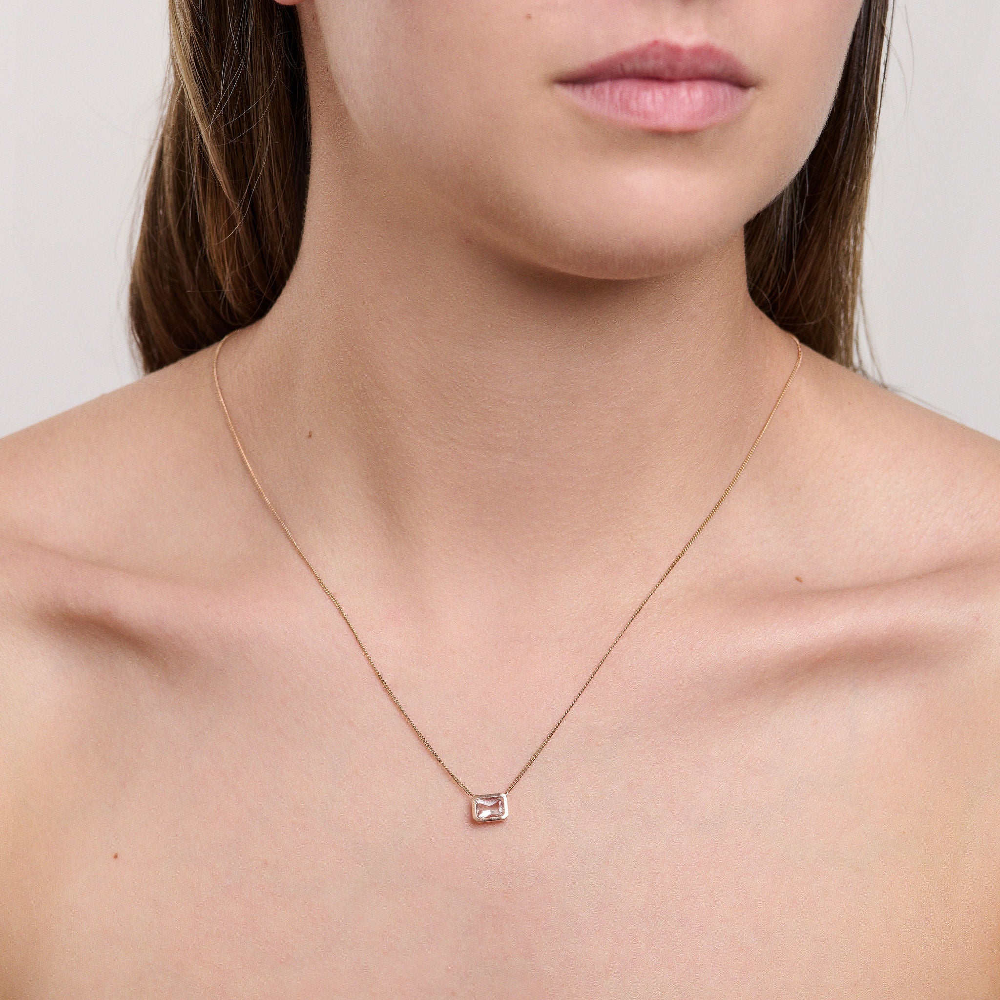 Radiant Cut Pink Morganite Bezel Necklace - Eliise Maar Jewellery