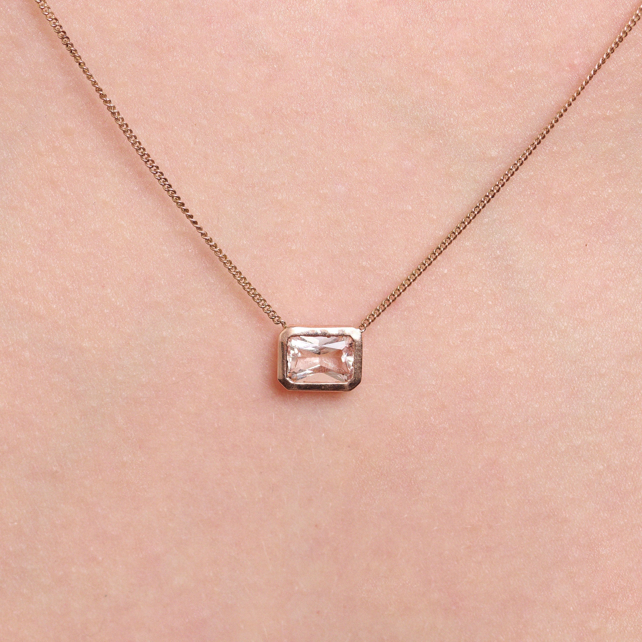 Radiant Cut Pink Morganite Bezel Necklace - Eliise Maar Jewellery