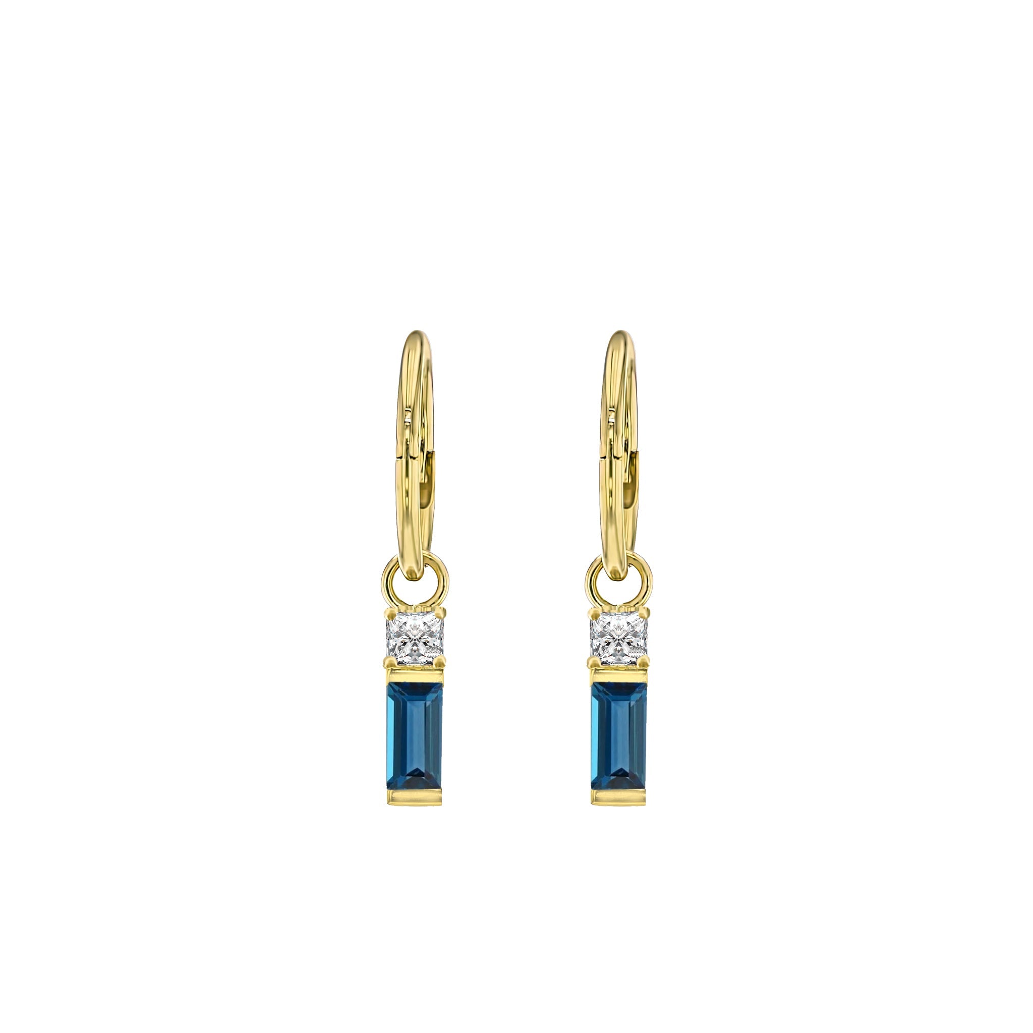 Topaz Baguette and Diamond Sleeper Earrings - Eliise Maar Jewellery