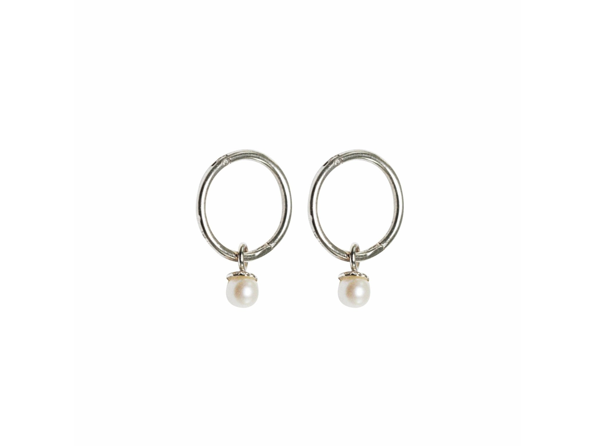 White Gold Pearl Sleeper Earrings - Eliise Maar Jewellery